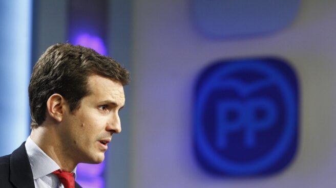 Pablo Casado, tras la reunión de la Ejecutiva del PP. Pablo Casado, vicesecretario de Comunicación del PP_.
