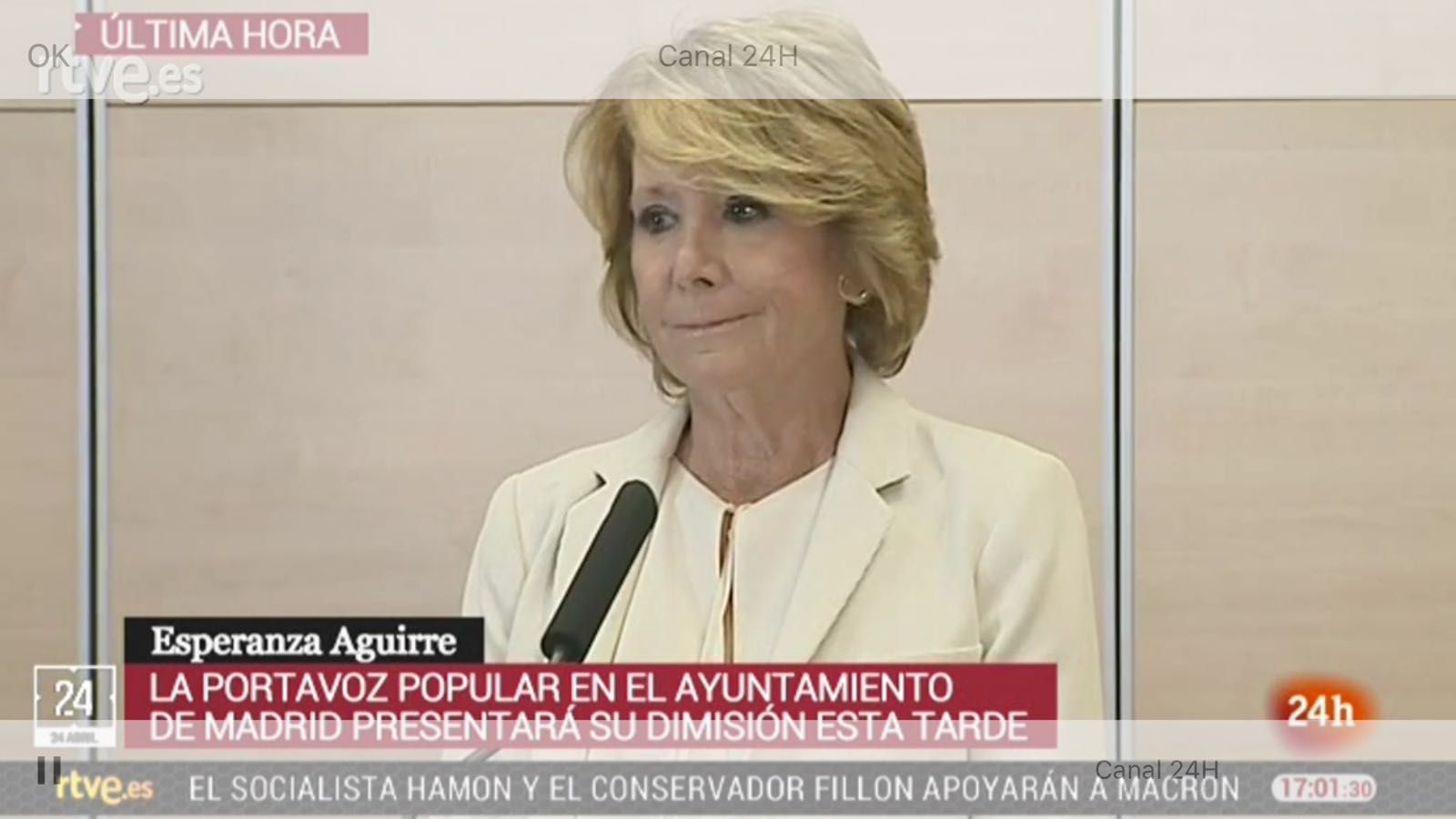 Esperanza Aguirre, durante su comparecencia.