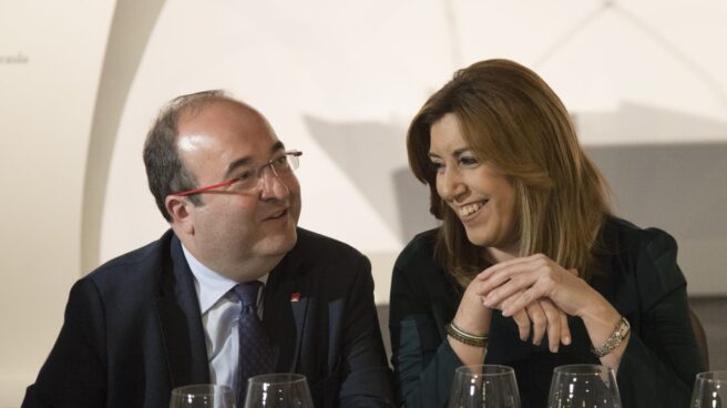 Susana Díaz y Mikel Iceta durante un almuerzo este miércoles en Barcelona.