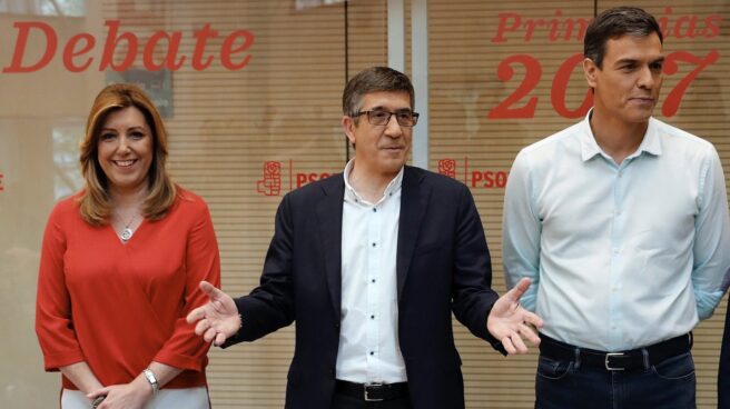 Debate PSOE Susana Díaz, Patxi López y Pedro Sánchez, antes de empezar el debate.