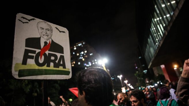 Manifestaciones en las calles de Sao Paulo pidiendo la dimisión del presidente brasileño Michel Temer.