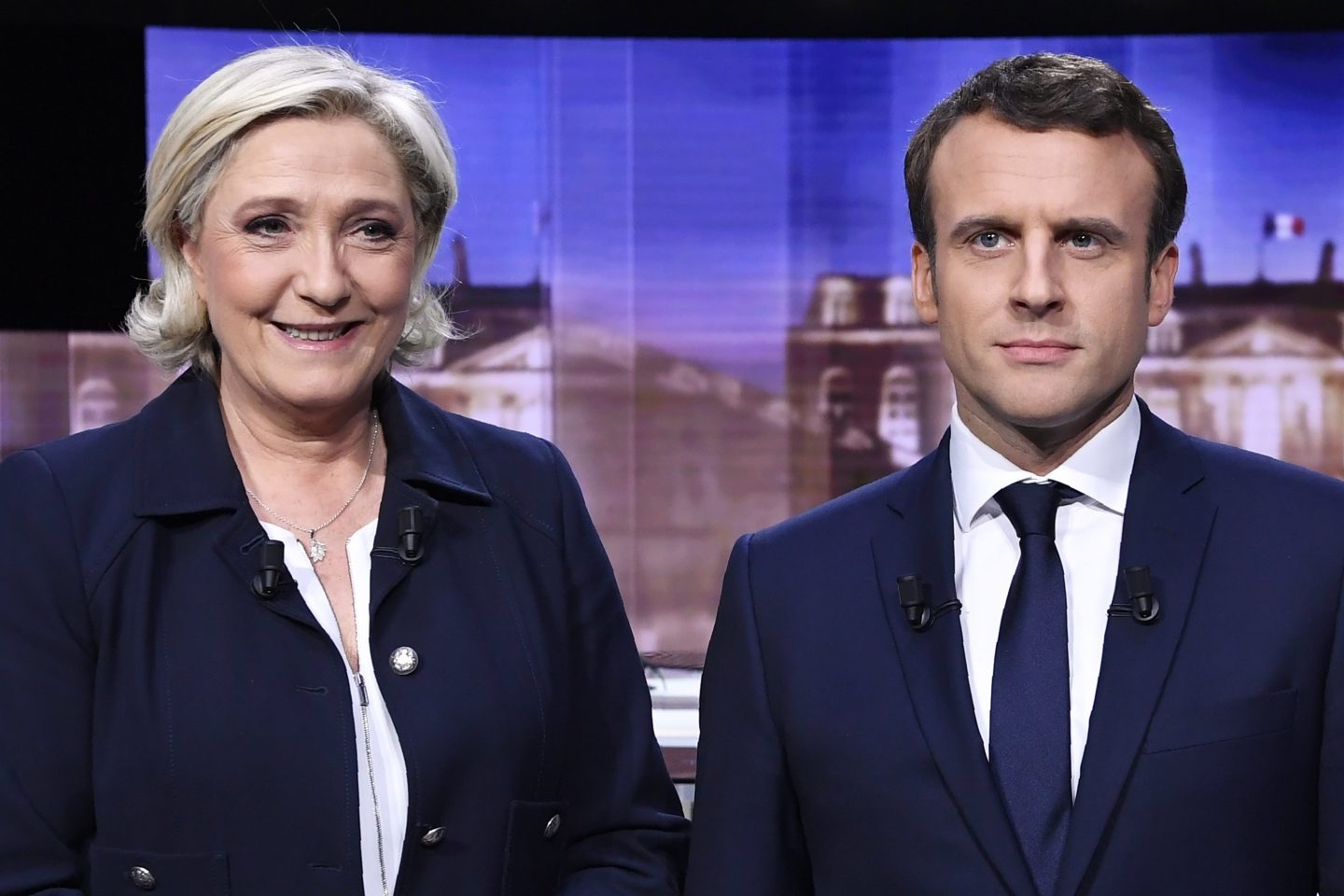 Le Pen y Macron, en el debate previo a la segunda vuelta.