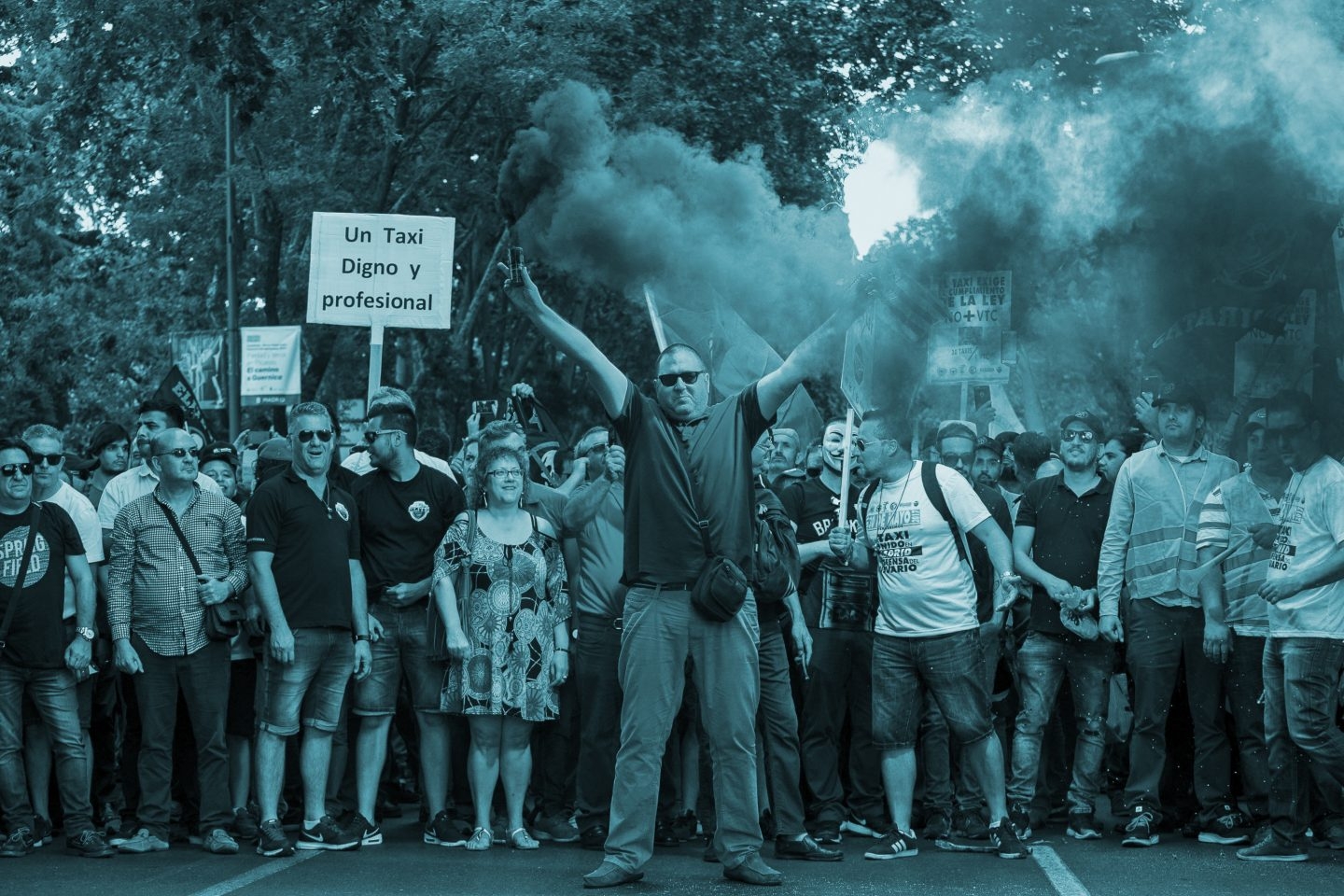 Taxistas durante la manifestación en Madrid.