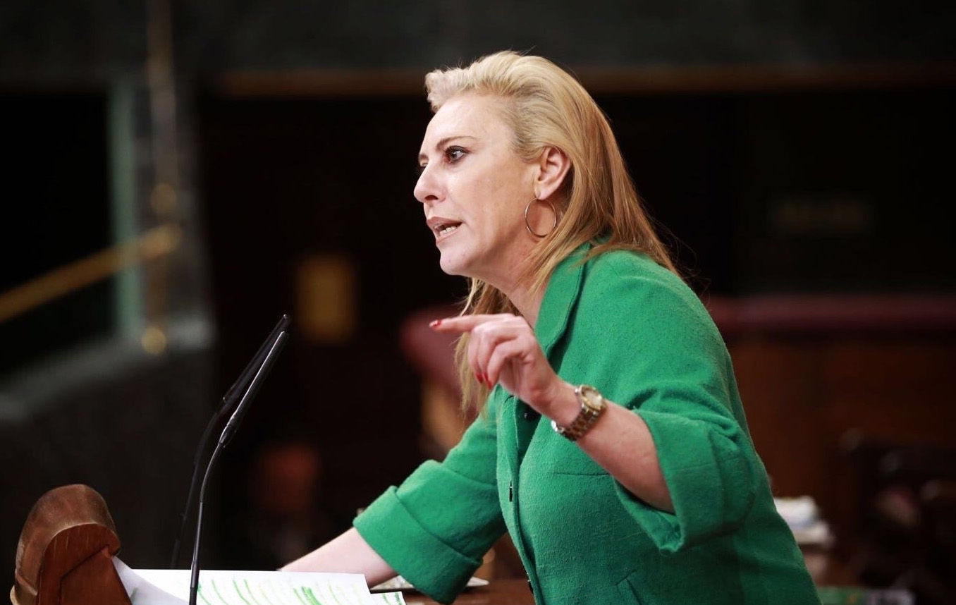 La portavoz del PP en el Pacto de Toledo, Carolina España, durante el debate sobre pensiones.