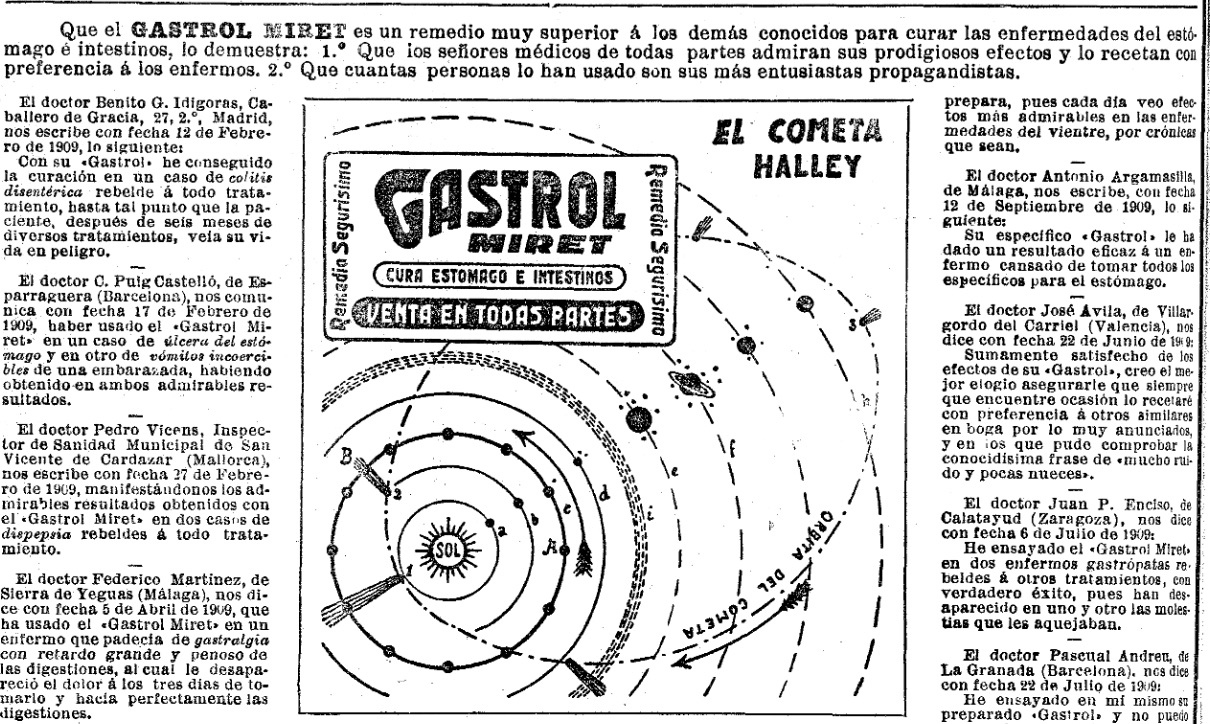 Diagrama patrocinado del cometa Halley en 'La Vanguadia' de 1910