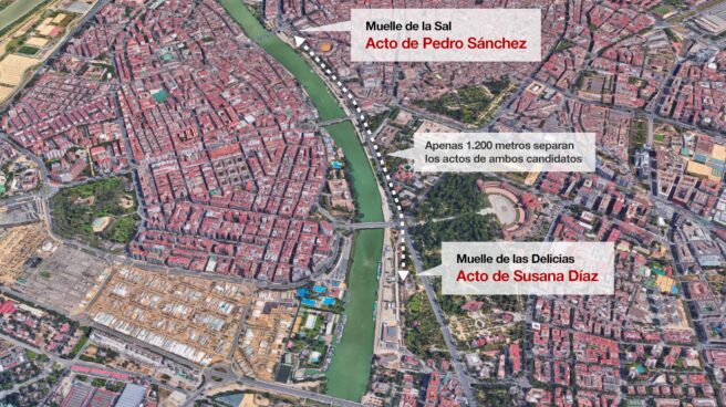 Pedro Sánchez y Susana Díaz se retan en los muelles de Sevilla a 48 horas de las primarias