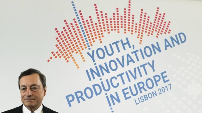 El presidente del BCE, Mario Draghi, en una conferencia en Lisboa.