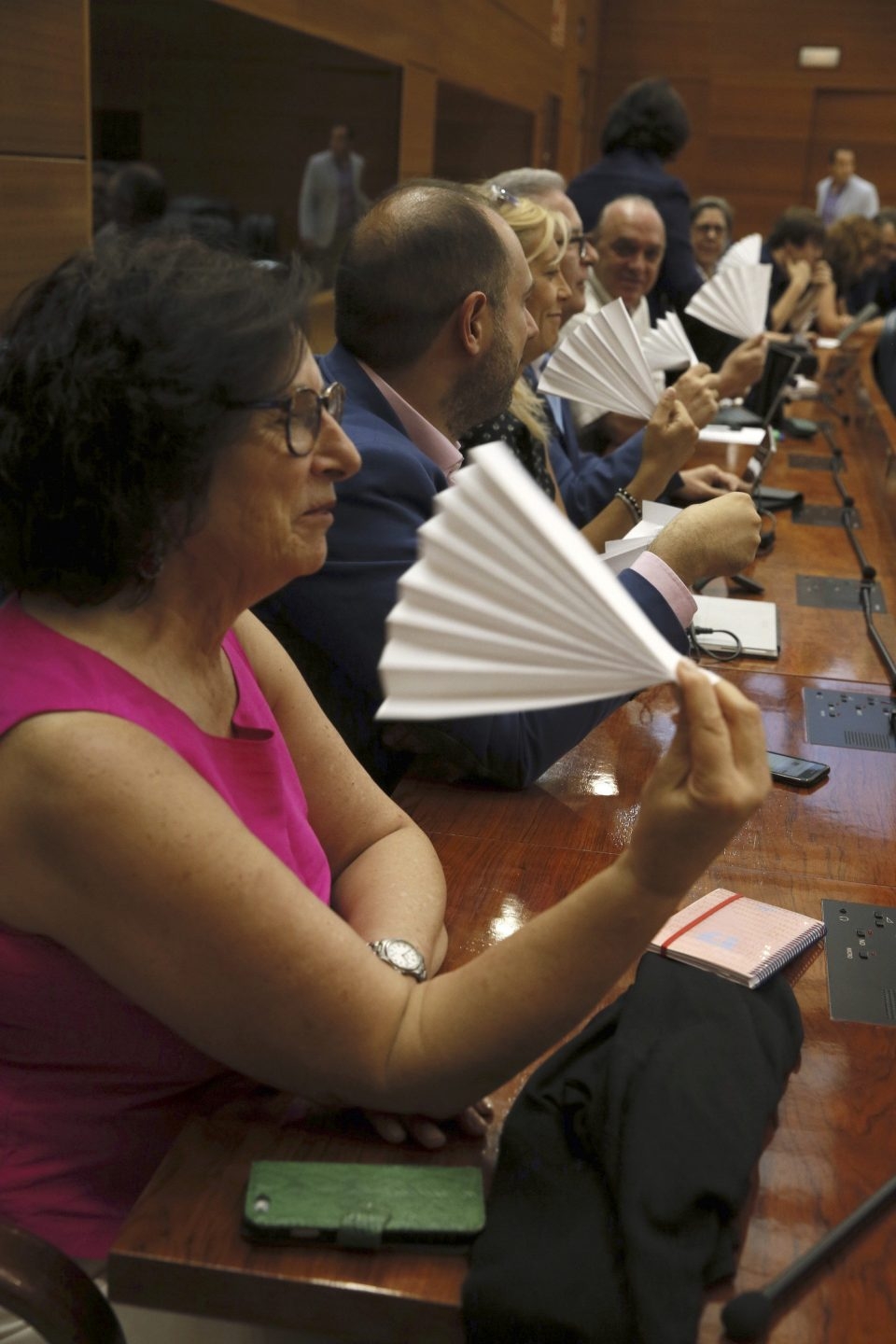 Abanicos de papel como protesta en la Asamblea e Madrid