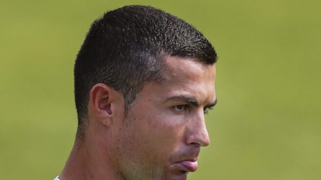 Cristiano Ronaldo, hoy en el entrenamiento con Portugal.