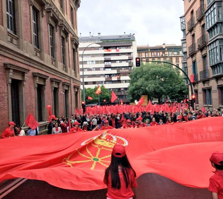 Marea roja en favor de la bandera de Navarra y contra la "imposición" de la ikurriña