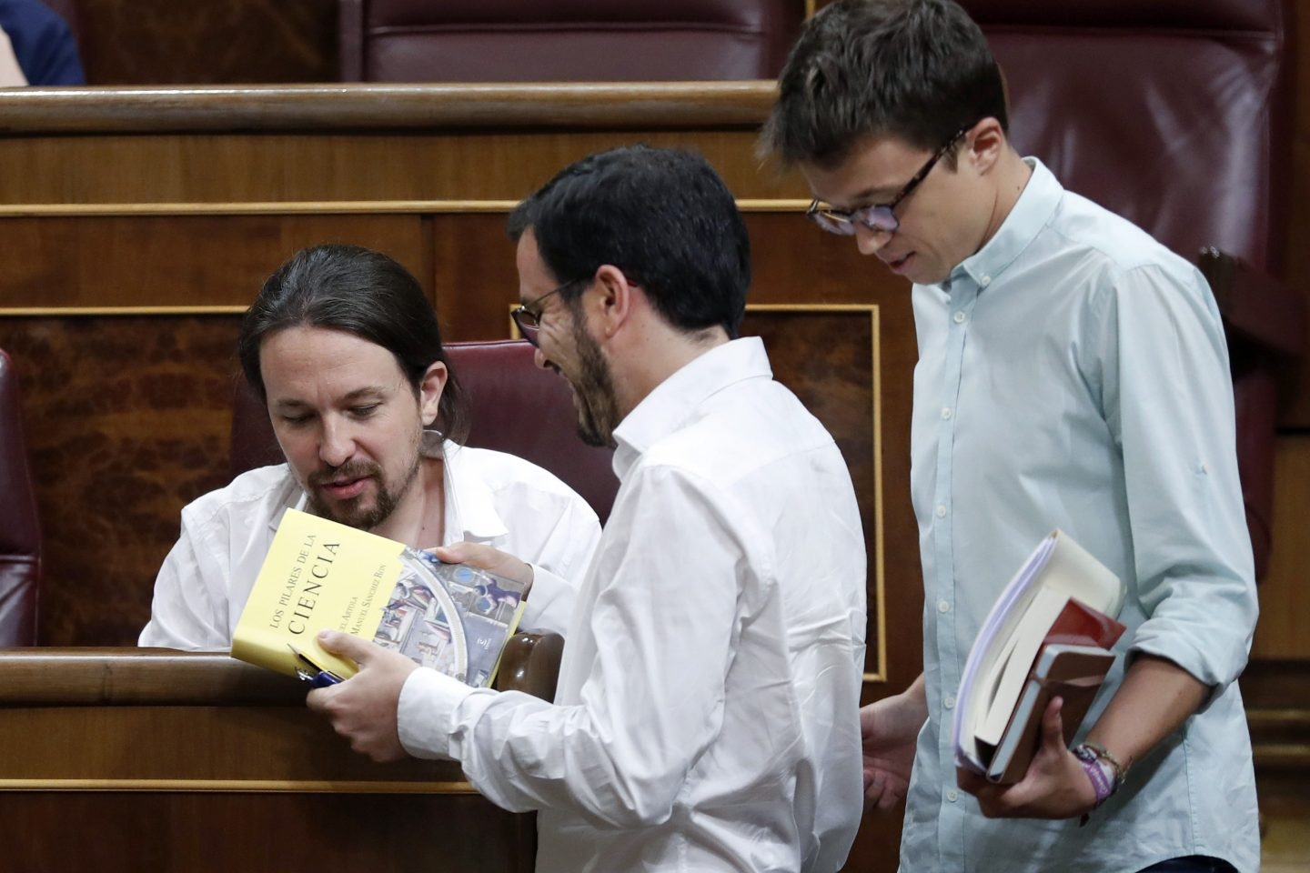 Pablo Iglesias, Alberto Garzón e Iñigo Errejón, en el Congreso de los Diputados.