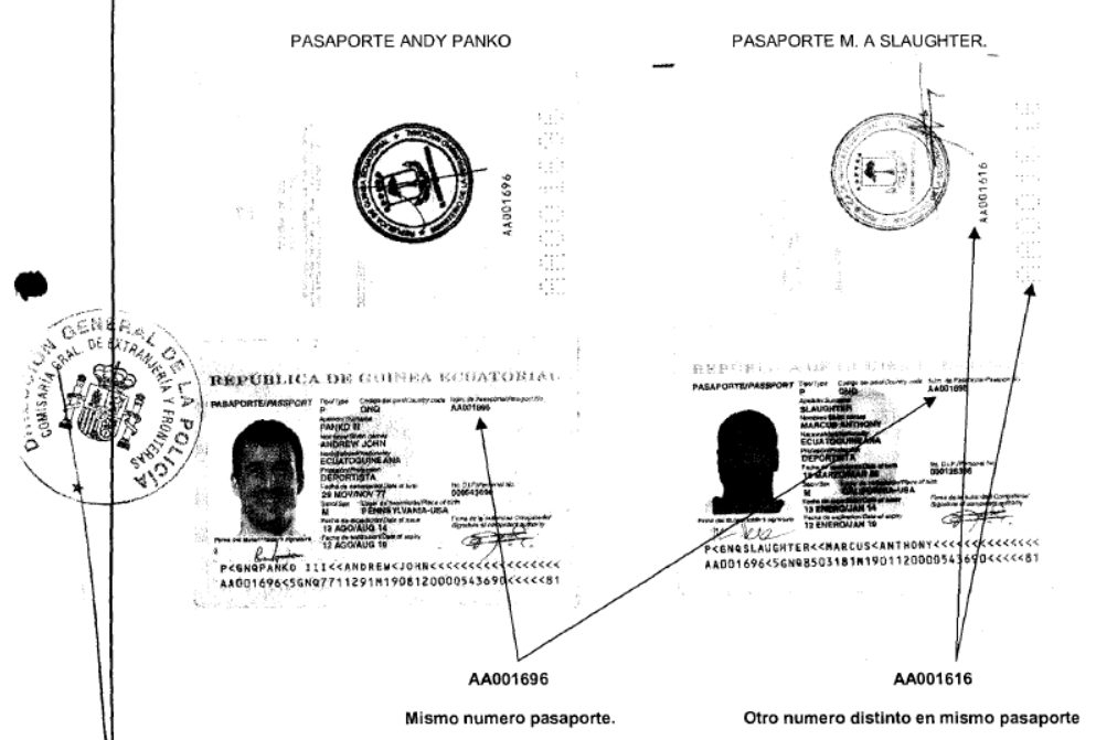 Atestado policial en el que se analizan las irregularidades en los pasaportes de Slaughter y Panko.