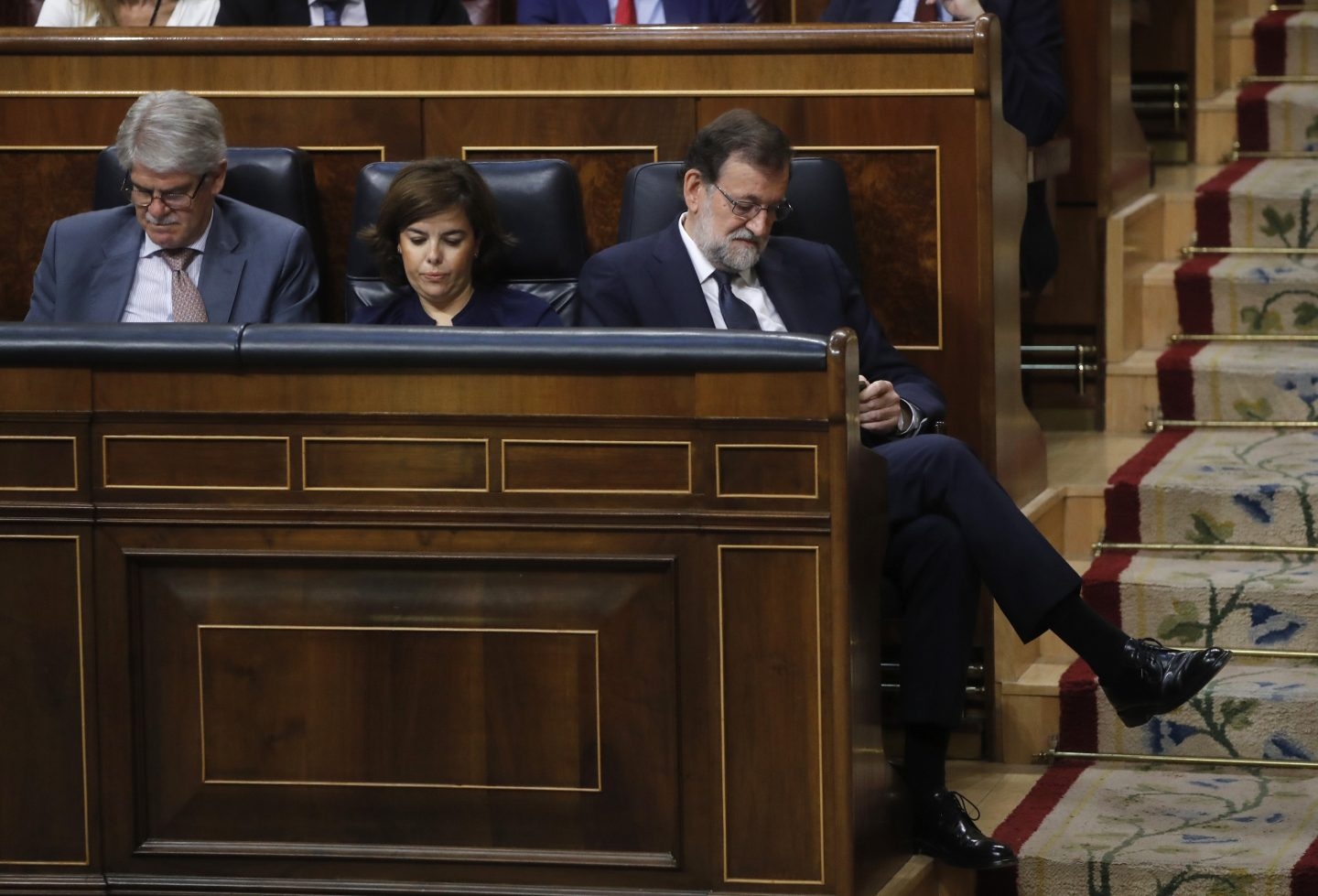 Dastis, Sáenz de Santamaría y Rajoy, en la moción de censura.