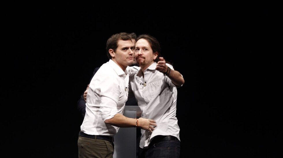 Albert Rivera y Pablo Iglesias en un debate en 2015, antes de las elecciones del 20D.