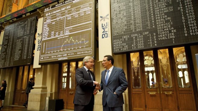 enrique goñi-antonio pulido Enrique Goñi y Antonio Pulido, ex copresidentes de Banca Cívica, en la Bolsa de Madrid.