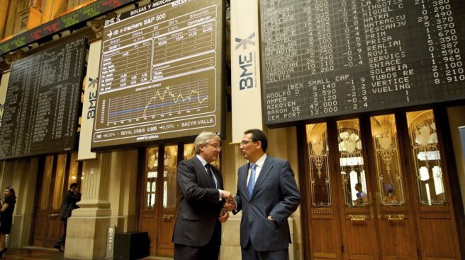 Enrique Goñi y Antonio Pulido, ex copresidentes de Banca Cívica, en la Bolsa de Madrid.