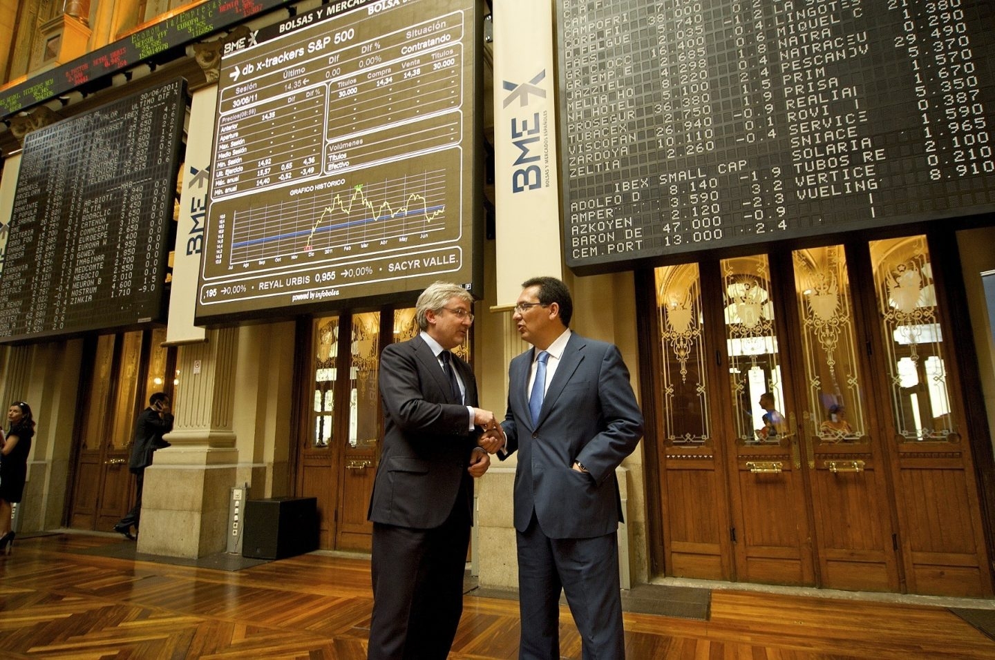 Enrique Goñi y Antonio Pulido, ex copresidentes de Banca Cívica, en la Bolsa de Madrid.