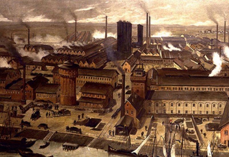 Antigua fábrica en los inicios de la Revolución Industrial.