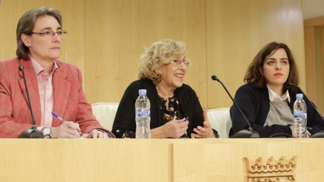 Marta Higueras, Manuela Carmena y Celia Mayer el día en que la alcaldesa asumió las competencias de Cultura de Mayer.