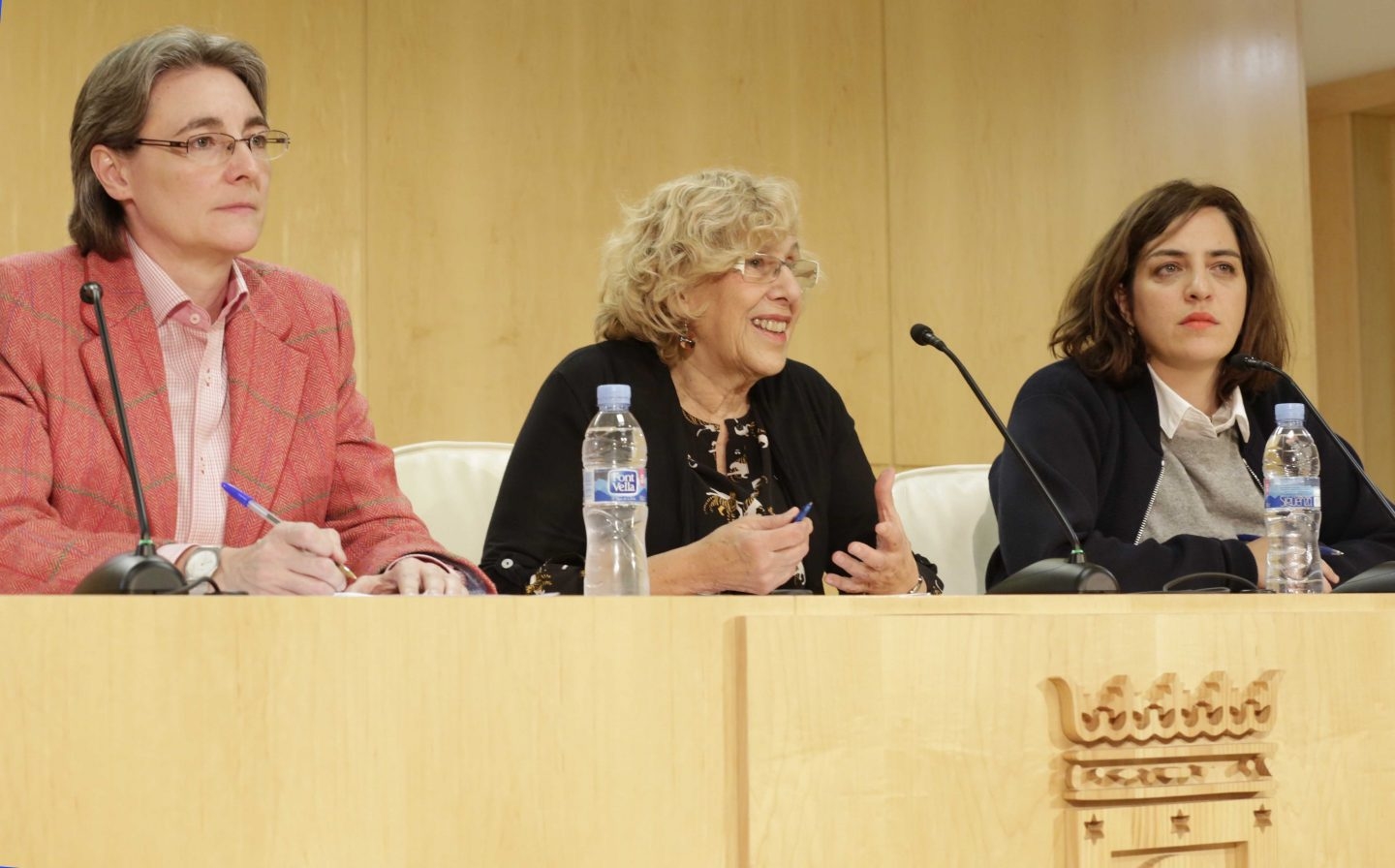 Marta Higueras, Manuela Carmena y Celia Mayer el día en que la alcaldesa asumió las competencias de Cultura de Mayer.