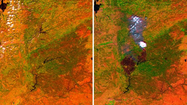 La zona afectada por el incendio de Portugal, antes y después del efecto de las llamas.