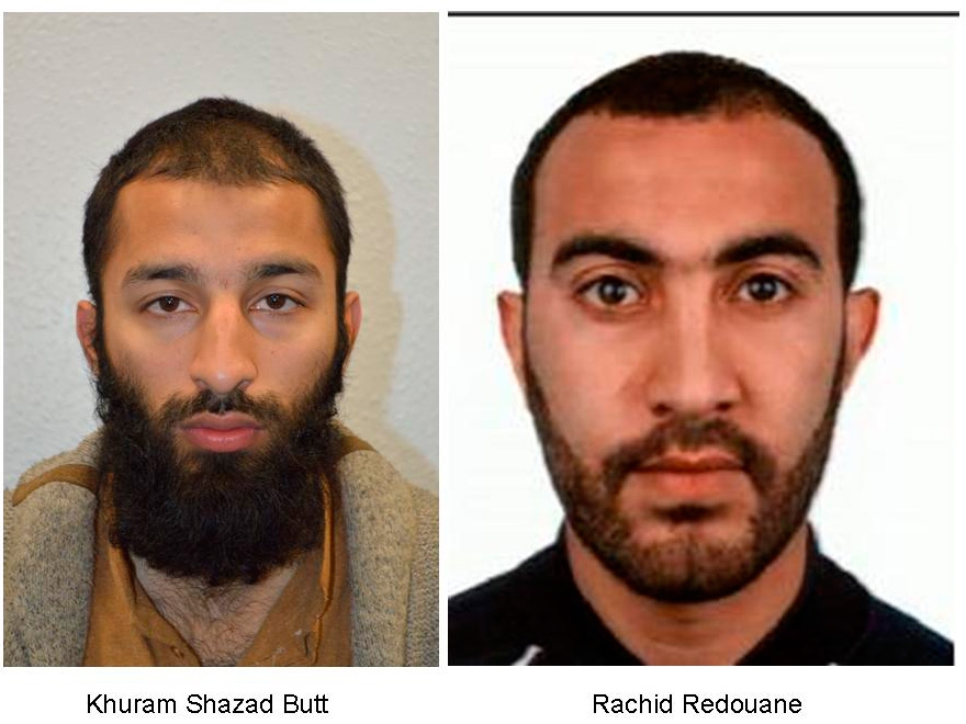 Khuram Shazad Butt (izquierda) y Rachid Redouane, identificados como los terroristas de Londres.