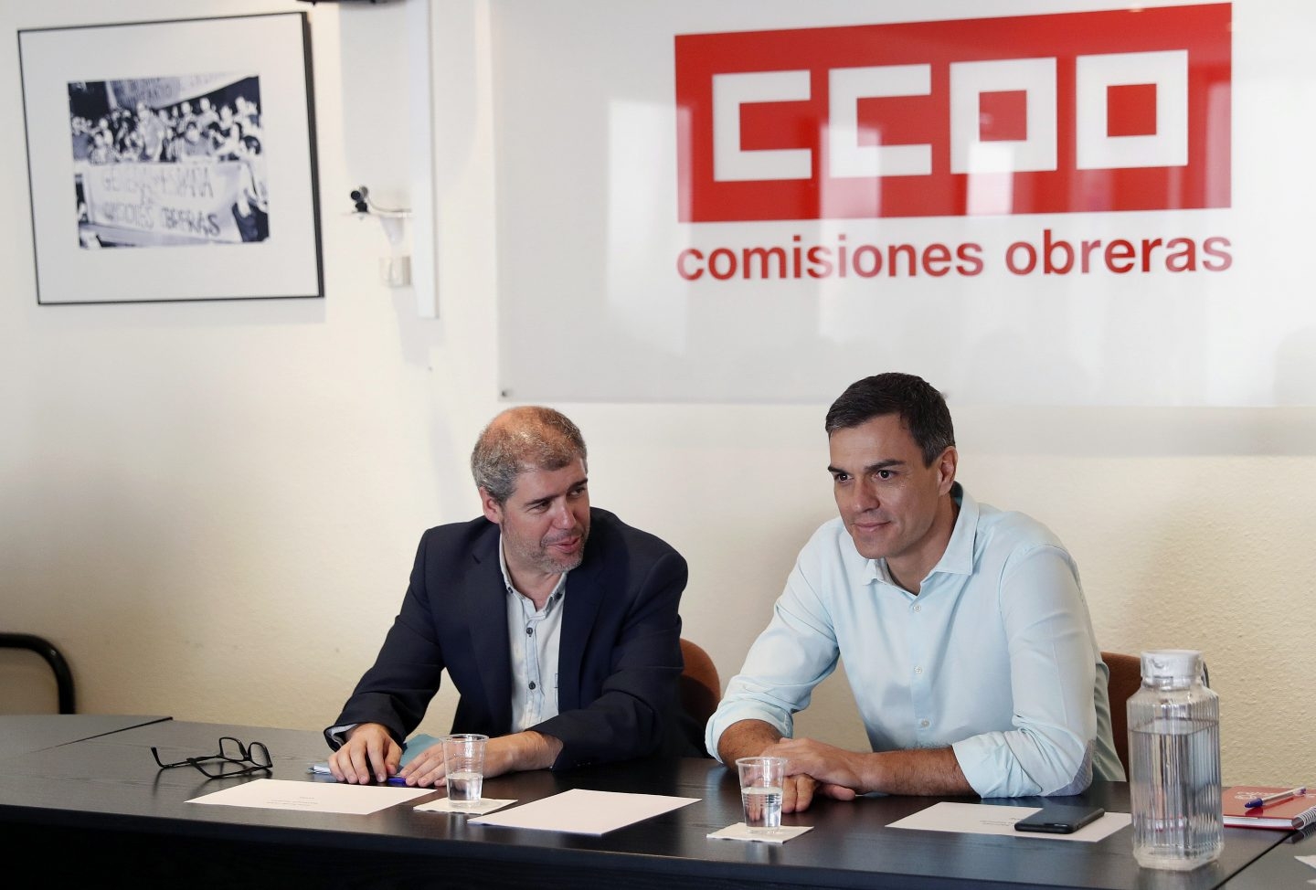 El secretario general de CCOO, Unai Sordo, y el del PSOE, Pedro Sánchez.