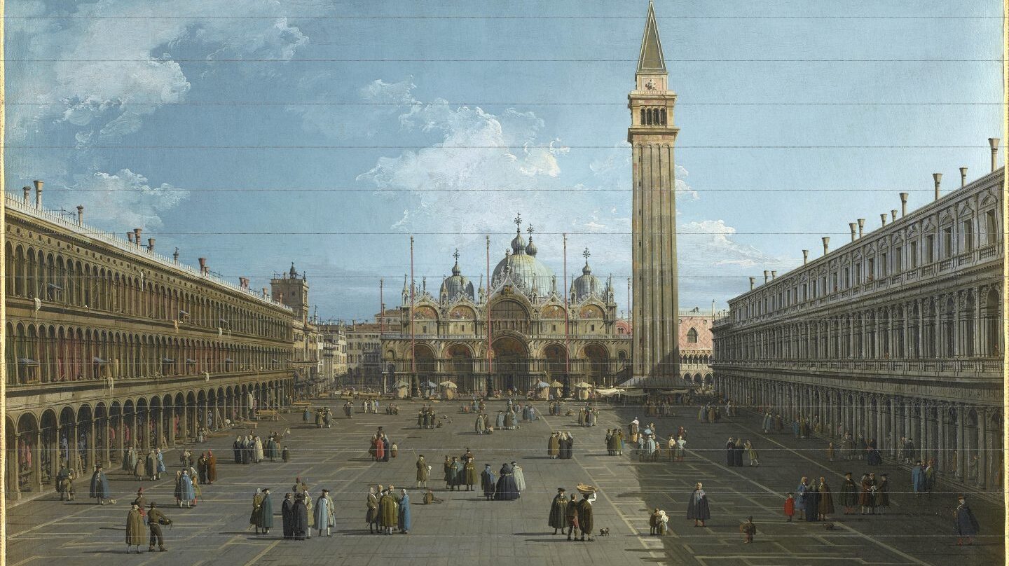Obra de canaleto Vista de la plaza de San Marcos en Venecia hacia el este en dirección a la Basílica, h. 1739-1740