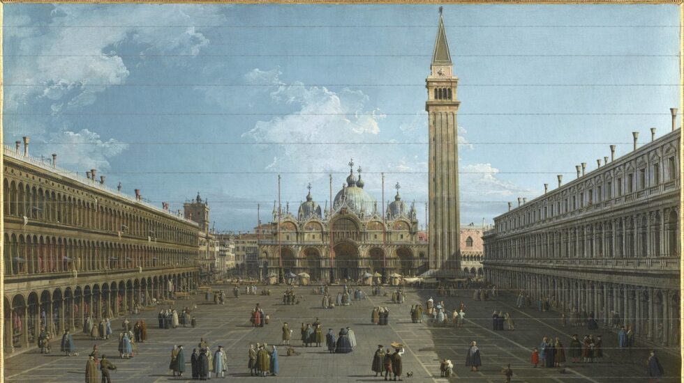 Obra de canaleto Vista de la plaza de San Marcos en Venecia hacia el este en dirección a la Basílica, h. 1739-1740