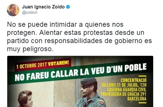 La Guardia Civil pide protección a los Mossos por la manifestación de la CUP