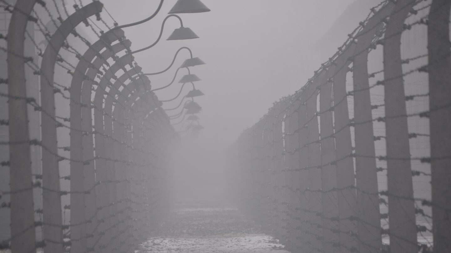 Postes y alambrada en Auschwitz.