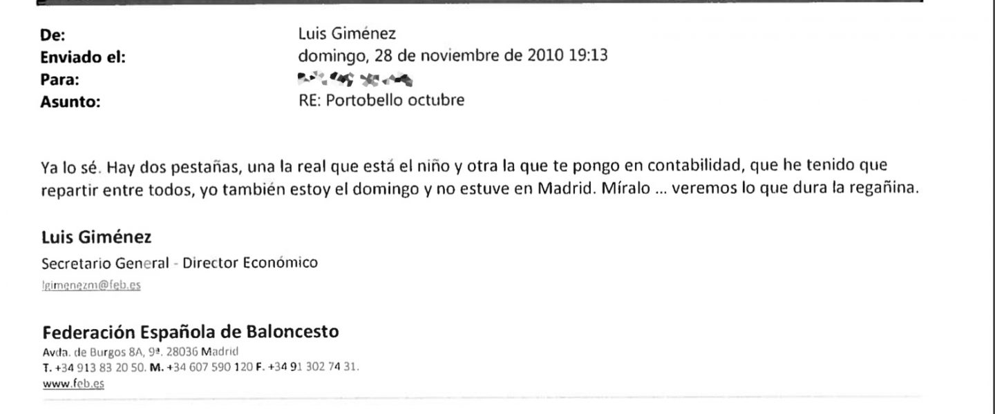 Correo electrónico enviado por Luis Giménez en el que habla de una 'doble contabilidad'