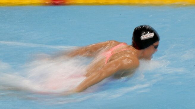 El nadadora española Mireia Belmonte durante la semifinal de los 200m mariposa femeninos del Mundial de Natación que se disputa en Budapest (Hungría)