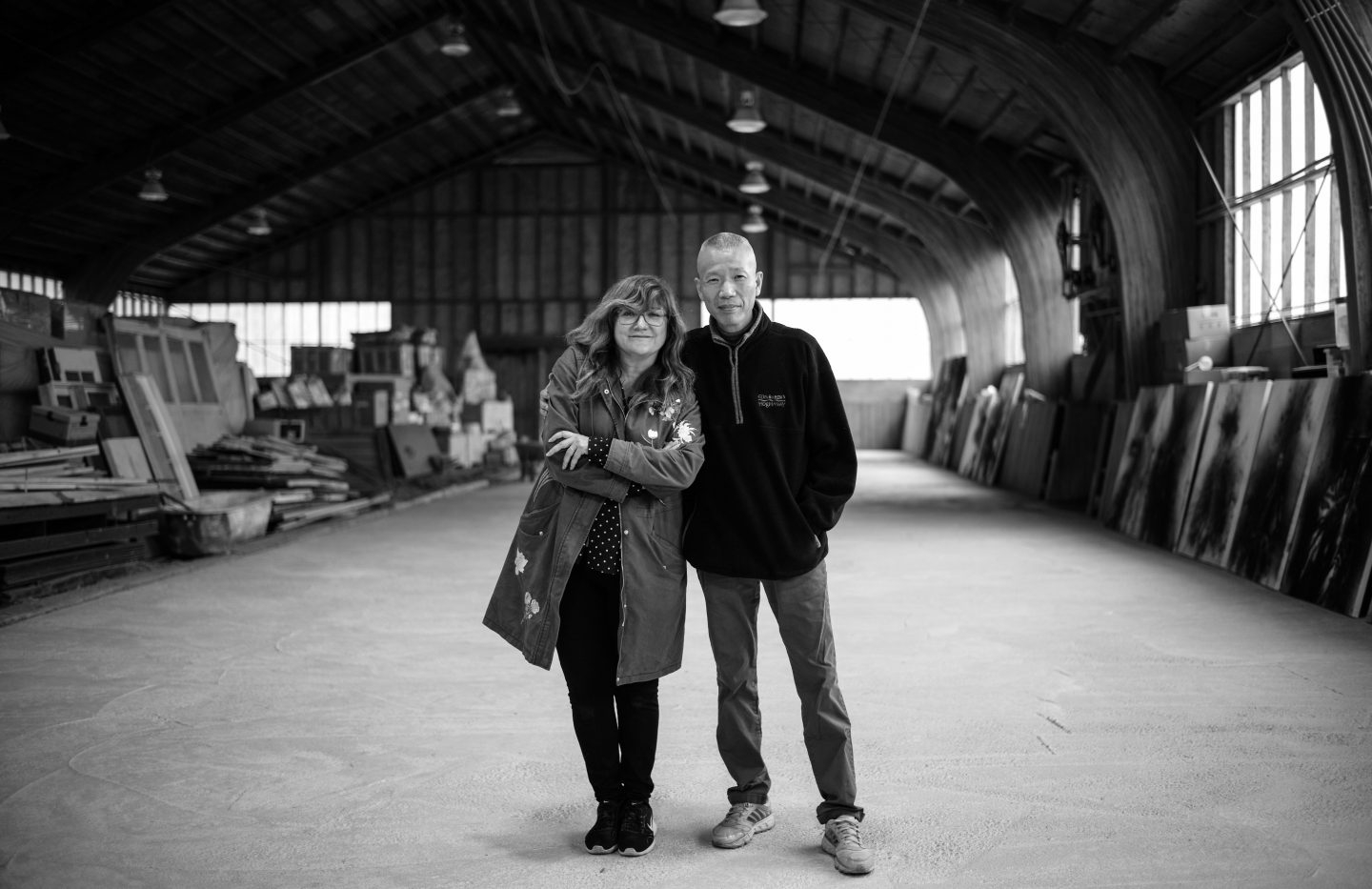 Isabel Coixet y Cai Guo-Qiang en el estudio del artista en New Jersey, USA. Mayo 2017