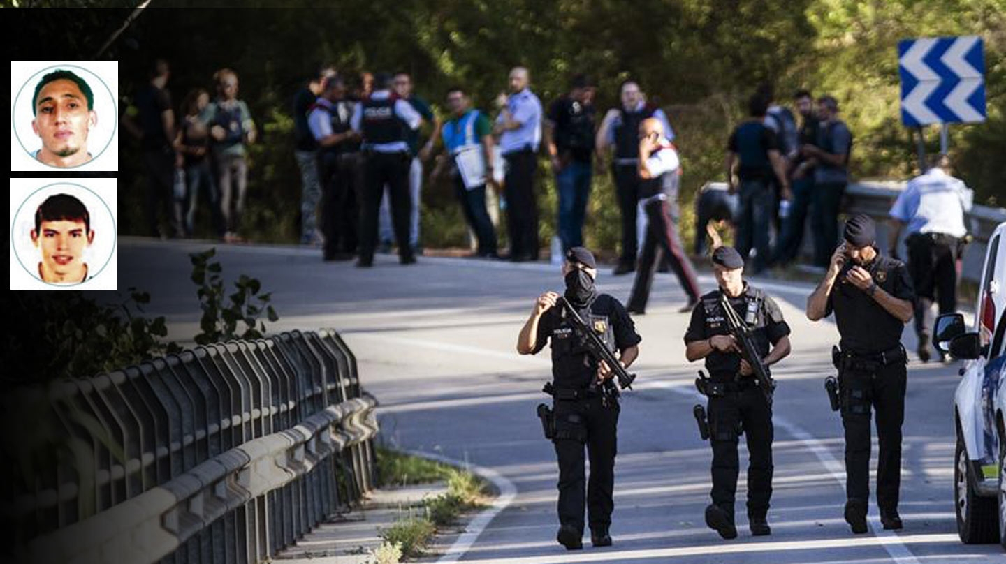 Operativo de los Mossos tras ser abatido Younes Abouyaaquob. Arriba, Driss Oukabir; abajo, Mohamed Houli Chemlal.