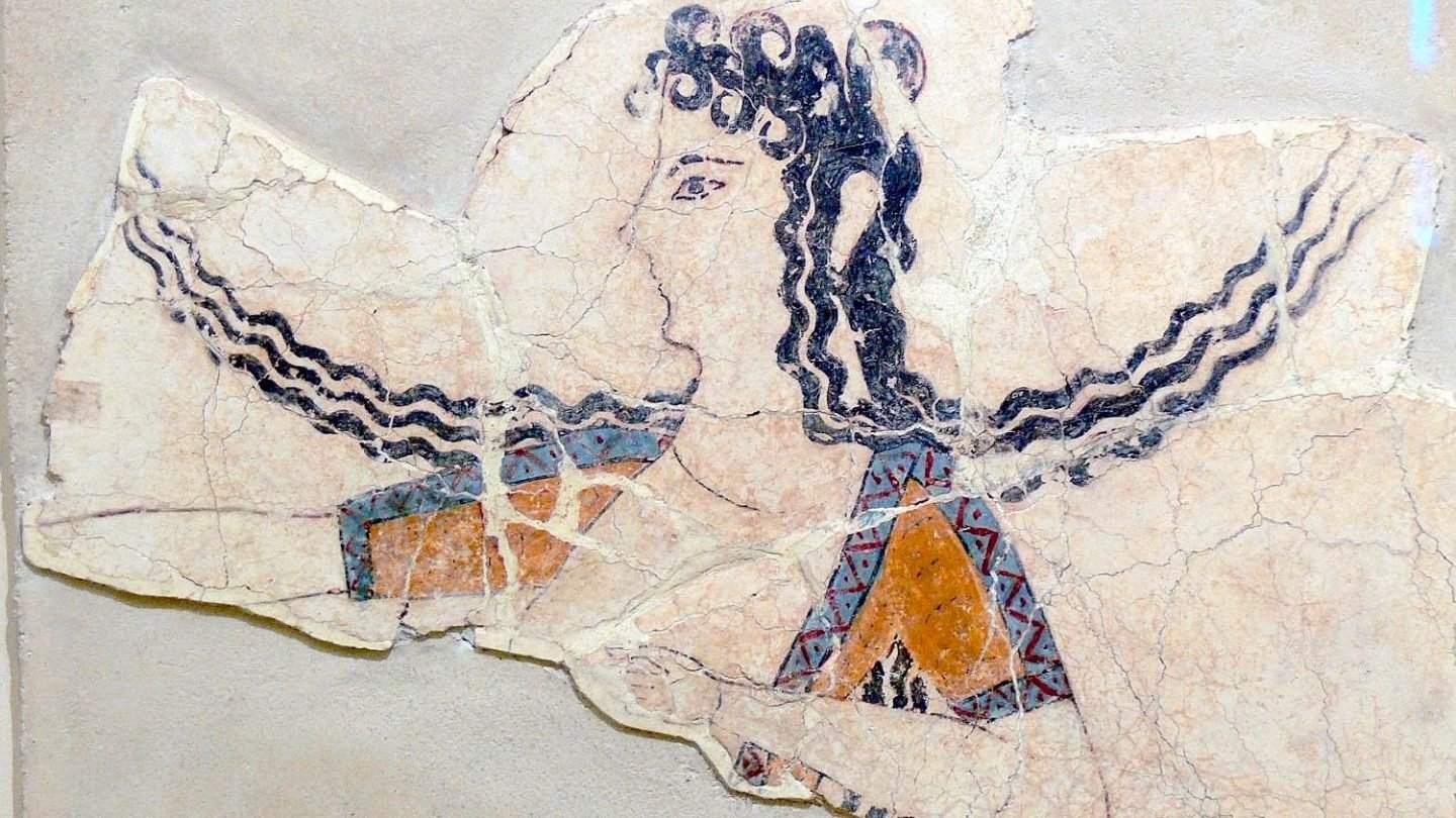 Fresco de la bailarina en el Palacio minoico de Knossos.