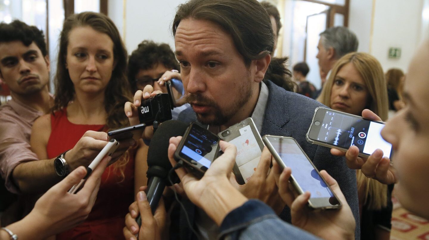 El secretario general de Podemos, Pablo Iglesias, este miércoles en el Congreso.