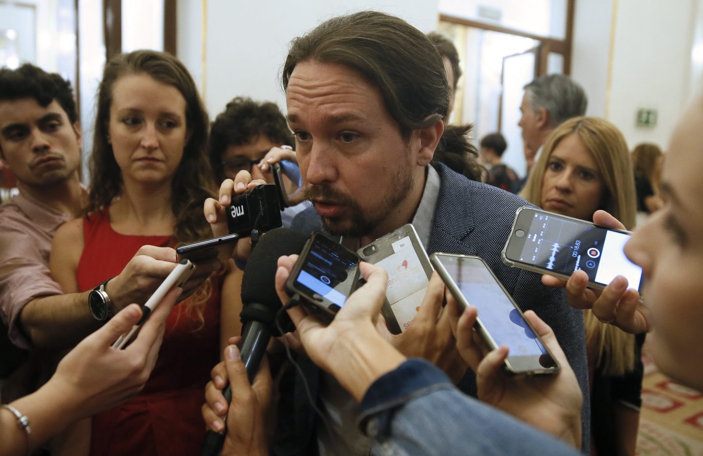 El secretario general de Podemos, Pablo Iglesias, este miércoles en el Congreso.