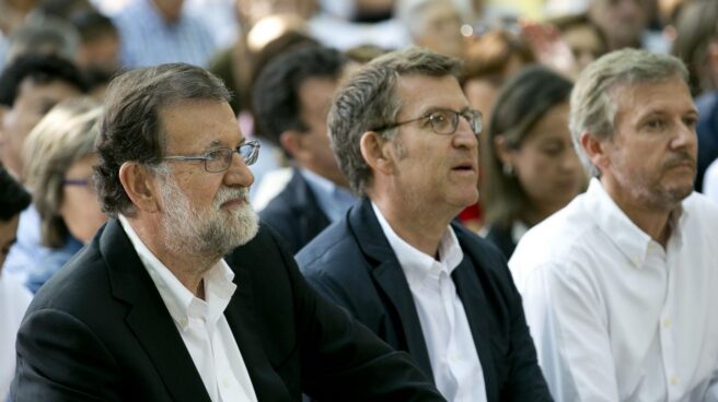 Mariano Rajoy y Alberto Núñez Feijóo, este domingo en Pontevedra.