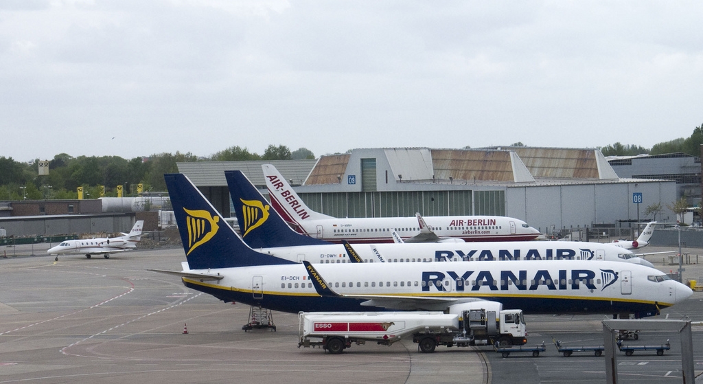 Aviones de las aerolíneas Ryanair y Air Berlin.
