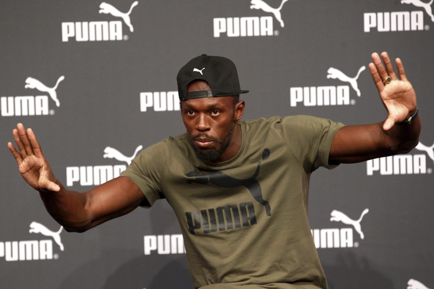 Usain Bolt, en un acto promocional previo al Mundial de Atletismo de Londres, donde sólo participará en los 100 metros y el relevo 4x100.