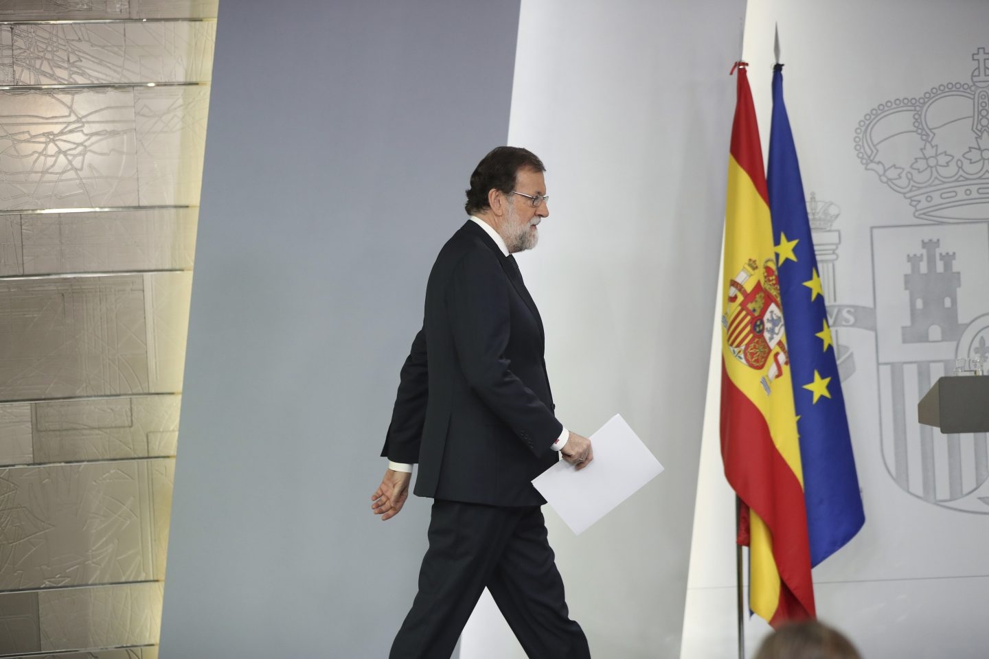 Mariano Rajoy, tras su comparecencia en el Palacio de la Moncloa.
