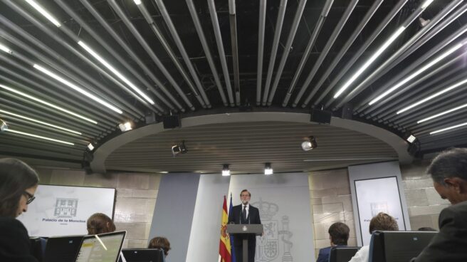 Mariano Rajoy, durante su comparecencia en el Palacio de la Moncloa.