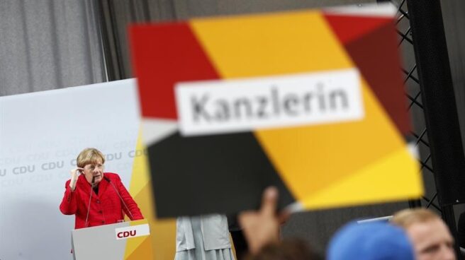 Angela Merkel, canciller alemana, durante un mitin en Wismar, en el norte del país.