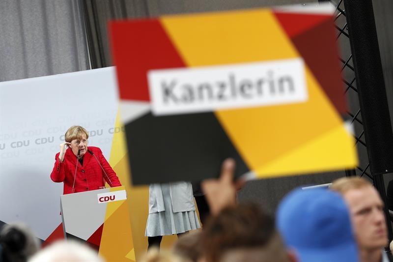 Angela Merkel, canciller alemana, durante un mitin en Wismar, en el norte del país.