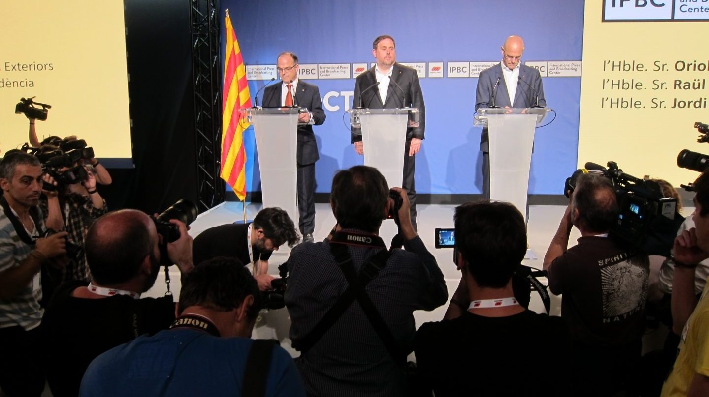 Turull, Junqueras y Romeva, en la rueda de prensa sobre el referéndum 1-O.