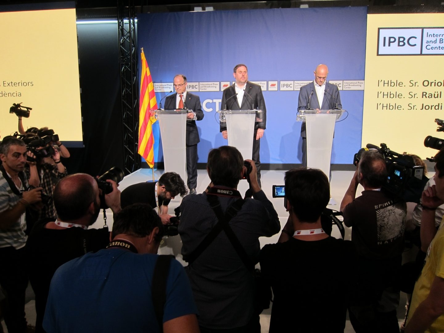 Turull, Junqueras y Romeva, en la rueda de prensa sobre el referéndum 1-O.