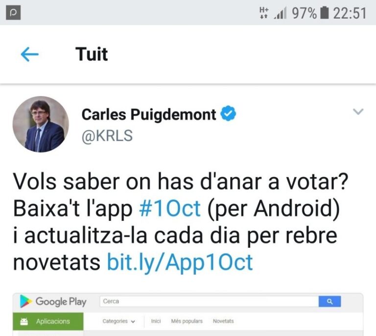 El TSJC ordena a Google bloquear la aplicación para votar que lanzó Puigdemont