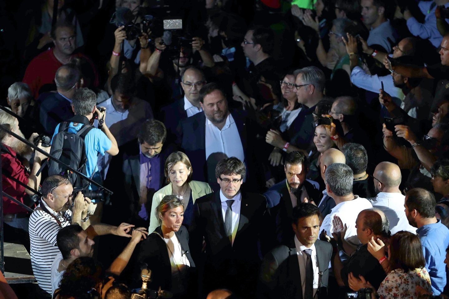 Puigdemont y Junqueras, en el arranque de la campaña del referéndum en Tarragona.