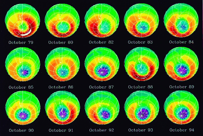 El agujero de ozono en los noventa y ochenta.